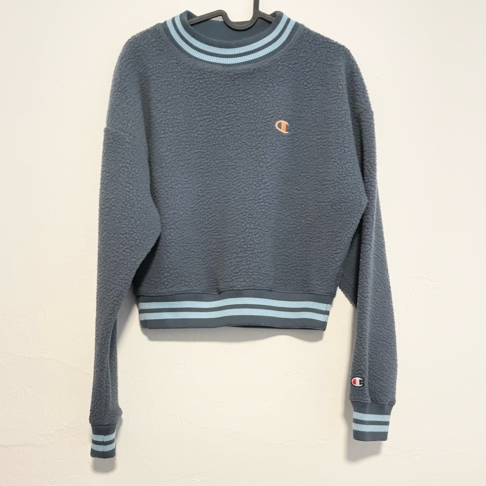 Pre-loved! CHAMPION Blue Fleece Cropped Sweatshirt!